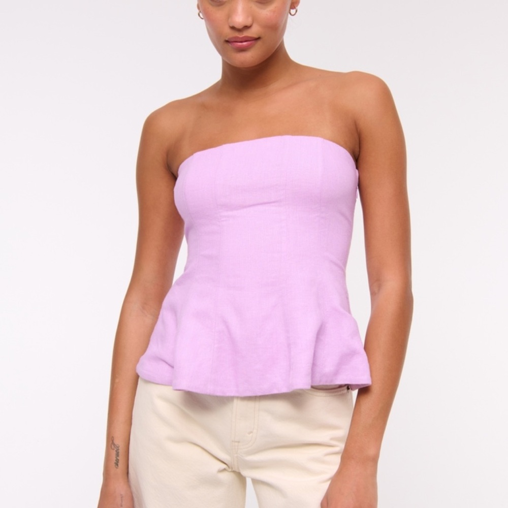 NWOT Abercrombie Linen-Blend Strapless Peplum Top - XXS